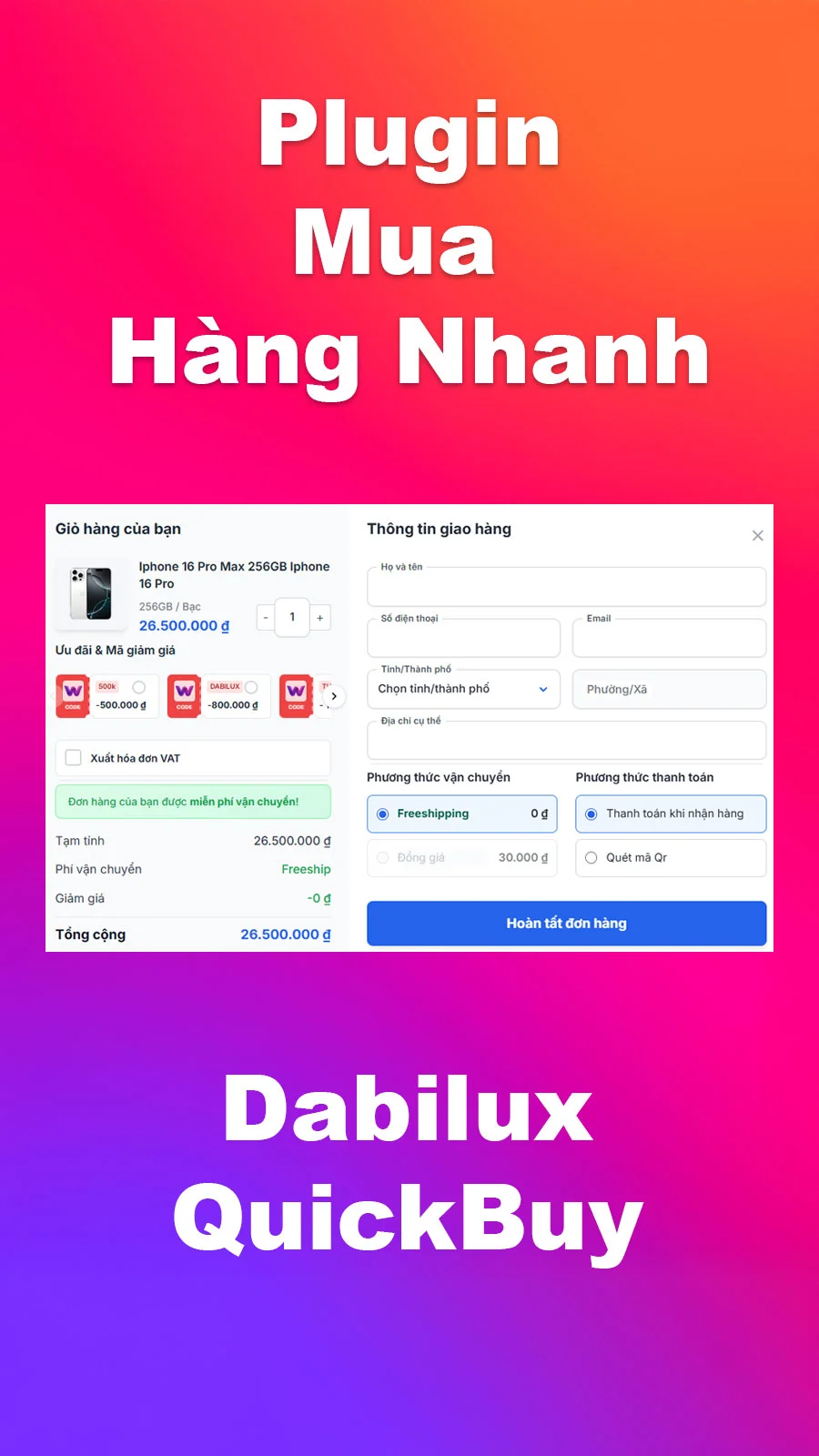 Giới thiệu plugin mua hàng nhanh - Dabilux Quick buy