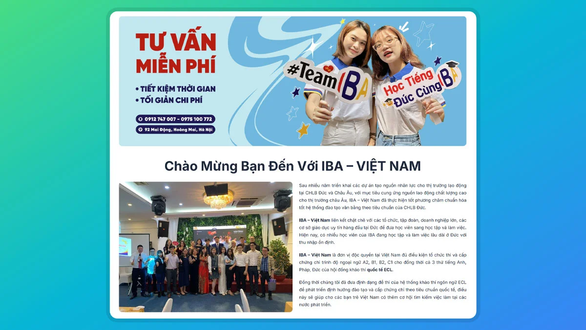 Dự án thiết kế website và quản trị du học Đức IBA - Ảnh 1